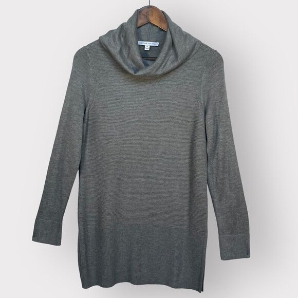 Adrienne Vittadini Tunic Sweater Women Size M Heather Gray Cowl Neck Long Sleeve - Picture 1 of 12
